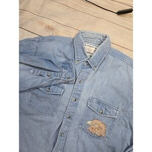 VTG Crazy Cowboy Men's Size XL Western Embroidered Blue Denim Button Down Shirt